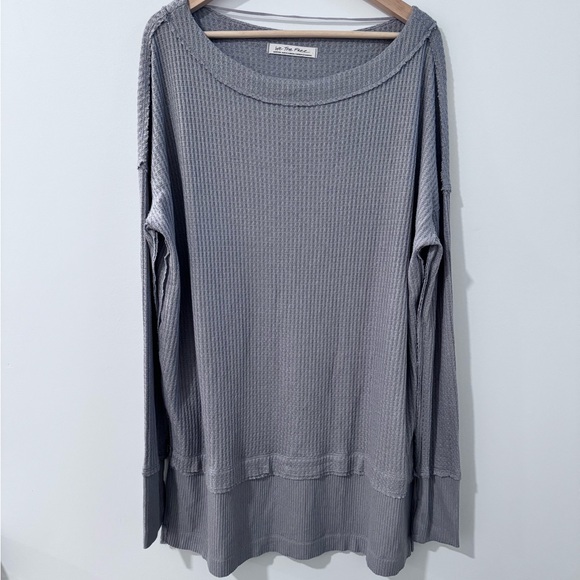 Free People North Shore Thermal Top Waffle Knit Storm Grey size Medium - Picture 3 of 7
